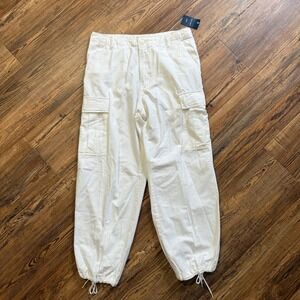 NWT Lucky Brand Cargo Pants Womens 10 30 White Baggy Drawstring Boho Skater $99